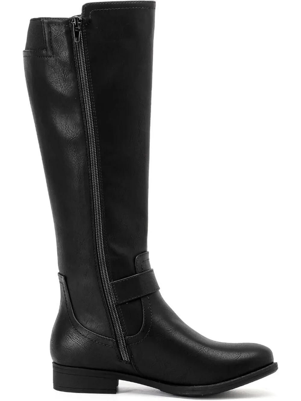 Women's Black Platform Slouchy Side Zipper Comfort Round Toe Knee High Boots